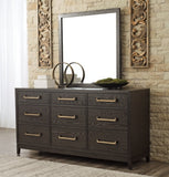 Burkhaus Queen Upholstered Bed with Mirrored Dresser