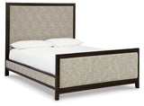 Burkhaus Queen Upholstered Bed with Mirrored Dresser