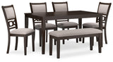 Langwest Dining Table and 4 Chairs and Bench (Set of 6)