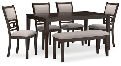Langwest Dining Table and 4 Chairs and Bench (Set of 6)