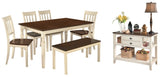 Whitesburg Dining Table and 4 Chairs and Bench with Storage