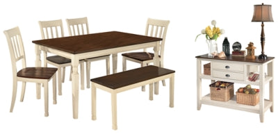 Whitesburg Dining Table and 4 Chairs and Bench with Storage