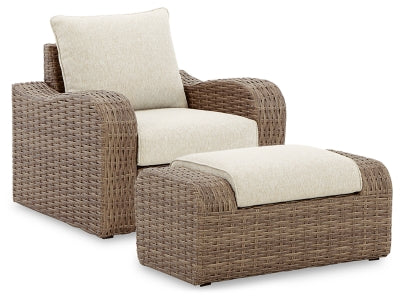 Sandy Bloom Outdoor Lounge Chair and Ottoman