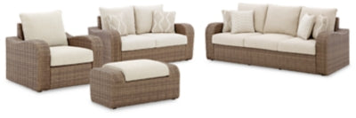 Sandy Bloom Outdoor Sofa and Loveseat with Lounge Chair and Ottoman