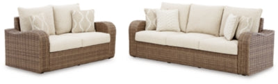 Sandy Bloom Outdoor Sofa and Loveseat