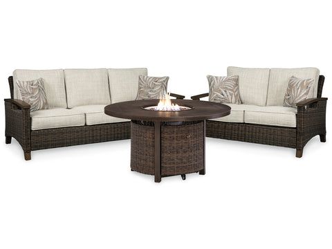 Paradise Trail Outdoor Sofa and Loveseat with Fire Pit Table