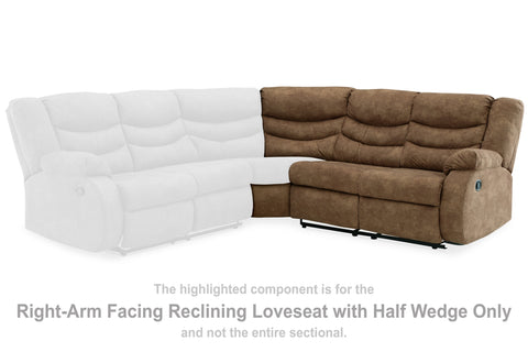 Partymate Right-Arm Facing Reclining Loveseat with Half Wedge
