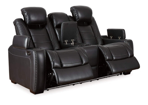 Party Time Midnight Power Reclining Loveseat w/Adjustable Headrest & Console
