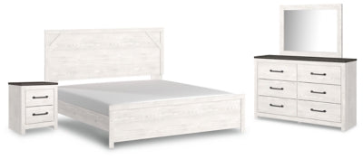 Gerridan King Panel Bed with Mirrored Dresser and Nightstand