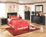 Huey Vineyard Twin Sleigh Headboard Bed with Mirrored Dresser, Chest and 2 Nightstands