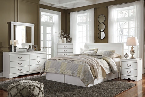 Anarasia Queen Sleigh Headboard Bed with Mirrored Dresser, Chest and Nightstand