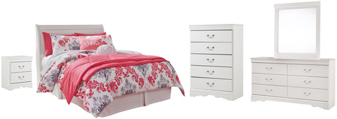 Anarasia Full Sleigh Headboard Bed with Mirrored Dresser, Chest and Nightstand