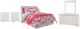 Anarasia Full Sleigh Headboard Bed with Mirrored Dresser and 2 Nightstands