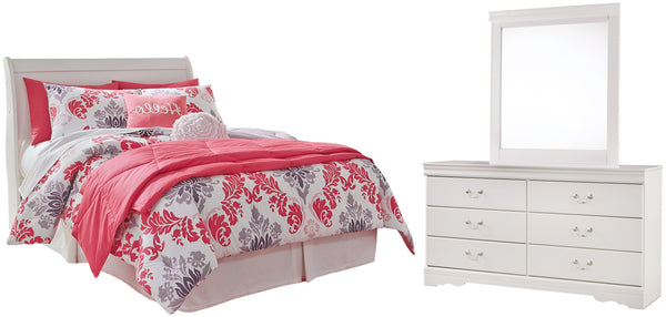 Anarasia Full Sleigh Headboard Bed with Mirrored Dresser