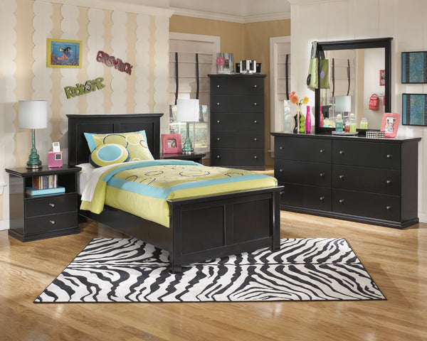 Maribel Twin Panel Bed with Mirrored Dresser and Chest