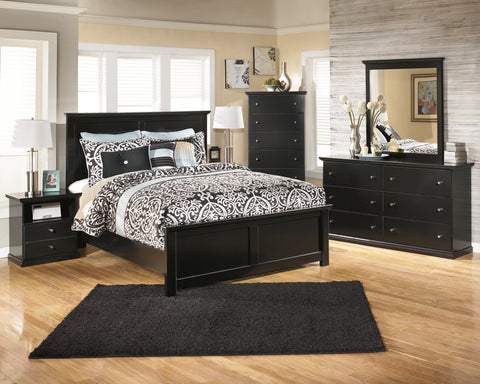 Maribel Full Panel Bed with Mirrored Dresser and Chest