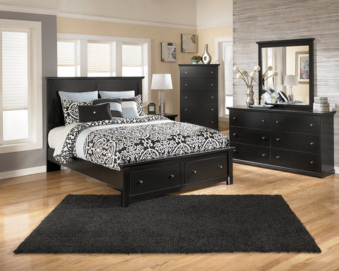 Maribel Queen/Full Panel Headboard Bed with Mirrored Dresser and Chest