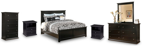 Maribel King Panel Bed with Mirrored Dresser, Chest and 2 Nightstands