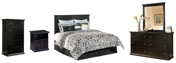 Maribel King/California King Panel Headboard Bed with Mirrored Dresser, Chest and Nightstand