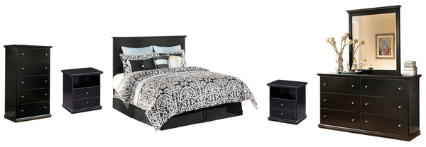 Maribel King/California King Panel Headboard Bed with Mirrored Dresser, Chest and 2 Nightstands