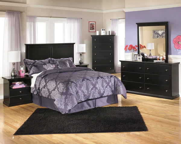 Maribel Full Panel Headboard Bed with Mirrored Dresser and 2 Nightstands