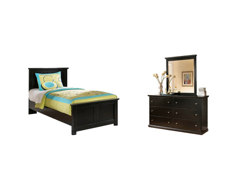 Maribel Twin Panel Bed with Mirrored Dresser