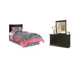 Maribel Twin Panel Headboard Bed with Mirrored Dresser