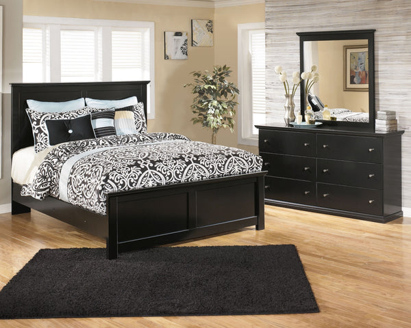 Maribel Full Panel Bed with Mirrored Dresser