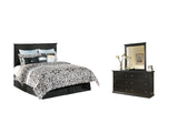 Maribel Queen/Full Panel Headboard Bed with Mirrored Dresser and Chest