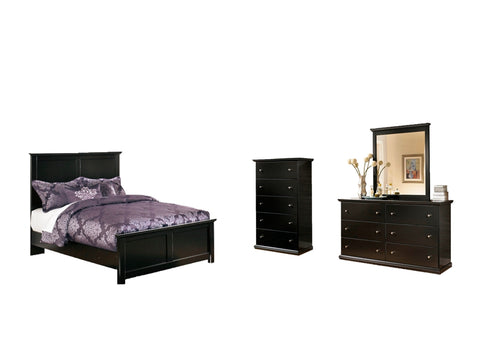 Maribel Full Panel Bed with Mirrored Dresser and Chest