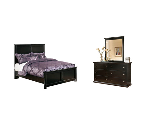 Maribel Full Panel Bed with Mirrored Dresser