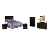 Maribel Full Panel Headboard Bed with Mirrored Dresser, Chest and 2 Nightstands