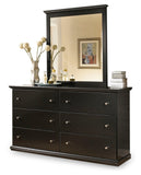 Maribel Queen/Full Panel Headboard Bed with Mirrored Dresser and Chest