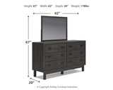 Toretto King Panel Bookcase Bed with Mirrored Dresser, Chest and 2 Nightstands