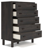 Toretto Queen Panel Bookcase Bed with Mirrored Dresser and Chest