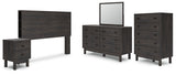 Toretto King Bookcase Headboard with Mirrored Dresser, Chest and Nightstand