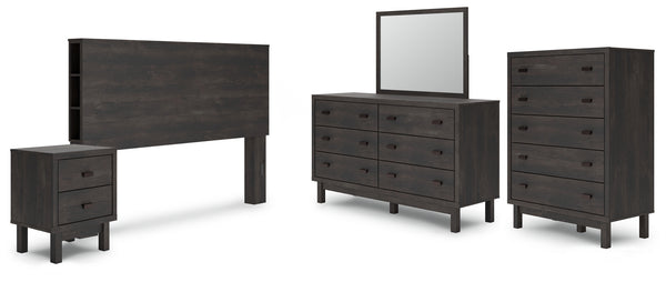 Toretto King Bookcase Headboard with Mirrored Dresser, Chest and Nightstand