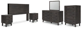 Toretto King Bookcase Headboard with Mirrored Dresser, Chest and 2 Nightstands