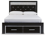 Kaydell Queen Upholstered Panel Storage Platform Bed with Mirrored Dresser and Chest