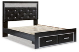 Kaydell Queen Upholstered Panel Storage Platform Bed with Mirrored Dresser and Chest