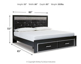 Kaydell King Upholstered Panel Storage Bed with Mirrored Dresser, Chest and Nightstand