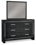 Kaydell King/California King Upholstered Panel Headboard Bed with Mirrored Dresser and 2 Nightstands