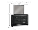 Kaydell King Upholstered Panel Headboard with Mirrored Dresser, Chest and Nightstand