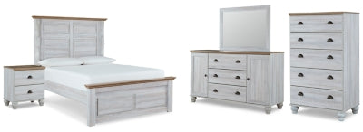 Haven Bay Queen Panel Bed with Mirrored Dresser, Chest and Nightstand