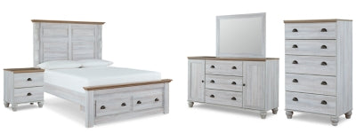 Haven Bay Queen Panel Storage Bed with Mirrored Dresser, Chest and Nightstand