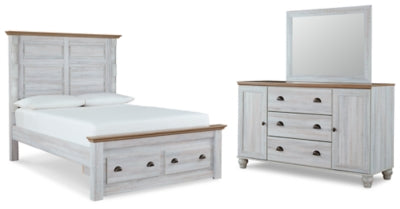 Haven Bay Queen Panel Storage Bed with Mirrored Dresser