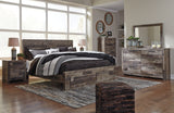 Derekson King Panel Bed with 2 Storage Drawers with Mirrored Dresser, Chest and 2 Nightstands