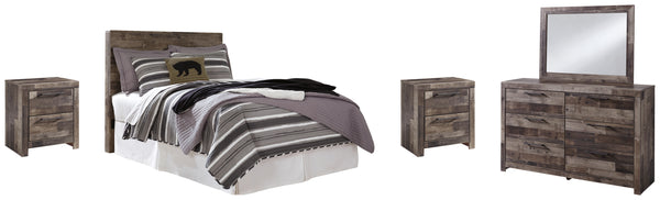 Derekson Full Panel Headboard Bed with Mirrored Dresser and 2 Nightstands