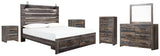 Drystan King Panel Bed with Storage with Mirrored Dresser, Chest and 2 Nightstands