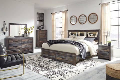 Drystan Queen Bookcase Bed with 2 Storage Drawers with Mirrored Dresser, Chest and 2 Nightstands